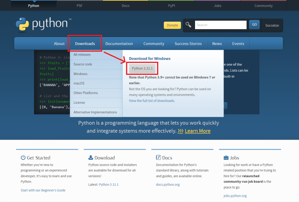 Python公式サイトでダウンロードする手順